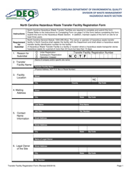 Document preview: North Carolina Hazardous Waste Transfer Facility Registration Form - North Carolina