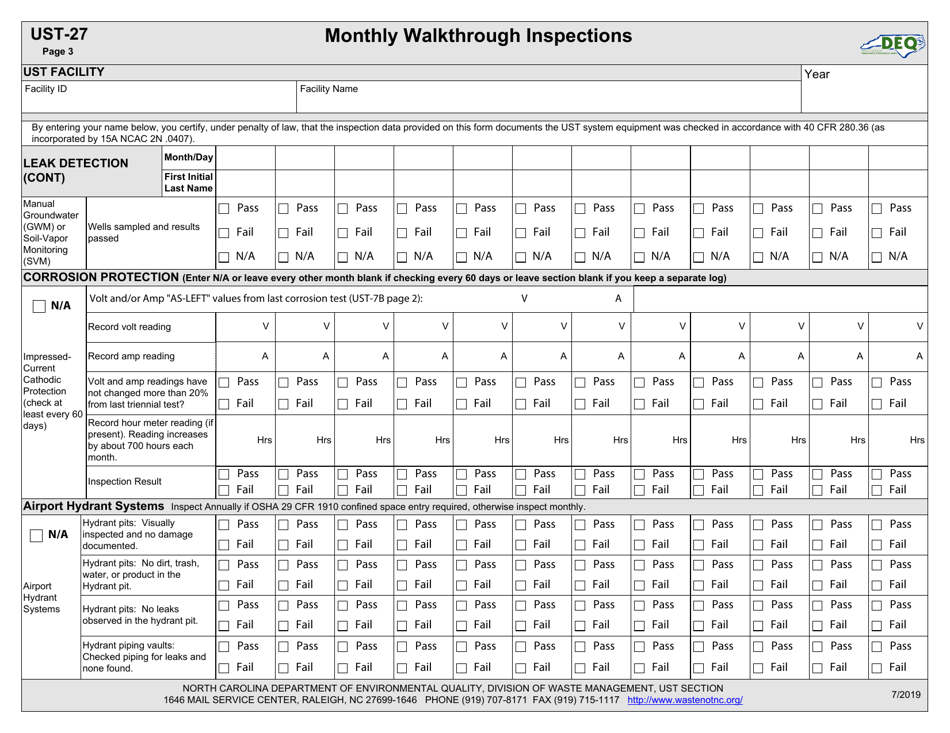 Form UST-27 Monthly Walkthrough Inspections - North Carolina, Page 3