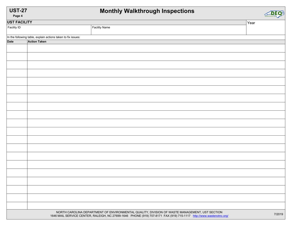 Form UST-27 Monthly Walkthrough Inspections - North Carolina, Page 4