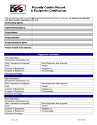 Form GCC-200 Property Control Record &amp; Equipment Certification - North Carolina