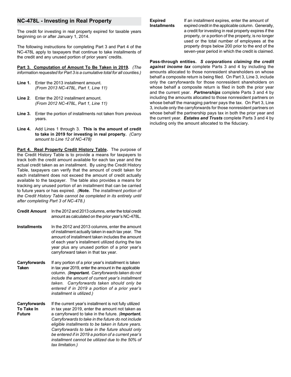 Instructions for Form NC-478L Tax Credit for Investing in Real Property - North Carolina, Page 1