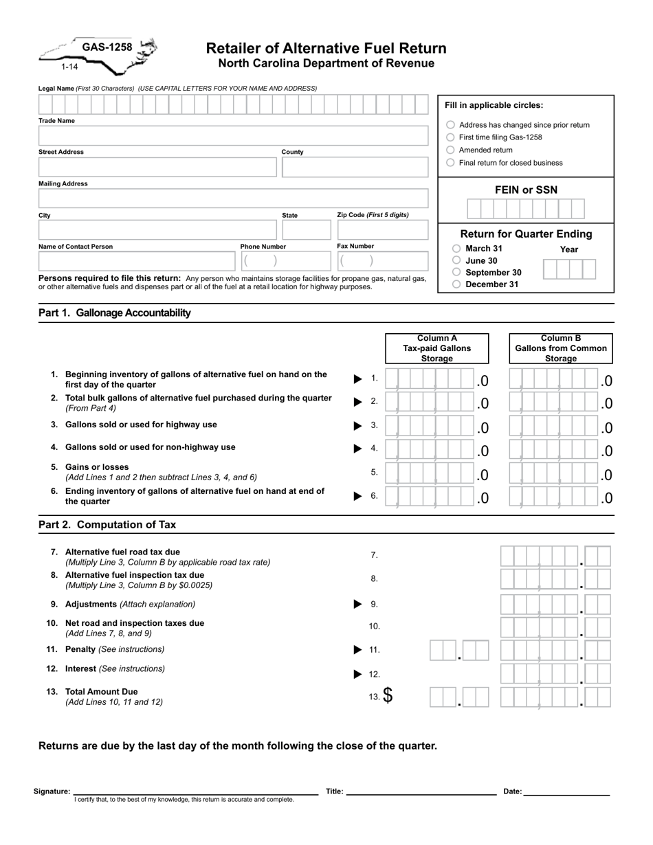 State Form 12458 Form GAS-1258 - Fill Out, Sign Online and Download Printable PDF, North ...