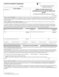 Document preview: Form AOC-CR-181B Crime Victims' Rights Act Misdemeanor Victim Information Sheet (For Offenses Committed on or After Aug. 31, 2019) - North Carolina
