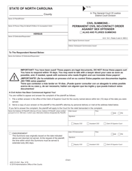 Document preview: Form AOC-CV-541 Civil Summons - Permanent Civil No-Contact Order Against Sex Offender - North Carolina