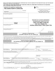 Form AOC-CV-838 Waiver of Court-Ordered, Nonbinding Arbitration - North Carolina (English/Vietnamese)