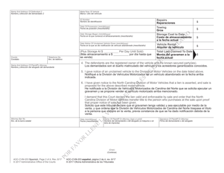 Form AOC-CVM-203 Complaint to Enforce Possessory Lien on Motor Vehicle - North Carolina (English/Spanish), Page 2