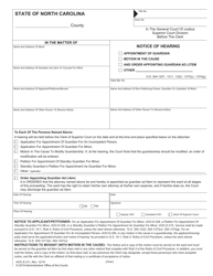 Document preview: Form AOC-E-211 Notice of Hearing Appointment of Guardian/Motion in the Cause/And Order Appointing Guardian Ad Litem/Other - North Carolina