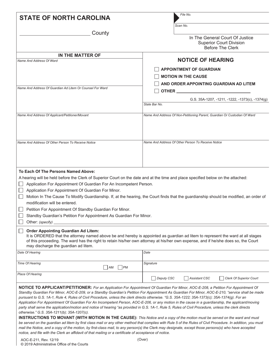 Form AOC-E-211 Download Fillable PDF or Fill Online Notice of Hearing Sns-Brigh10