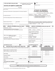 Form AOC-J-226 Affidavit of Indigency (Juvenile Proceedings) - North Carolina