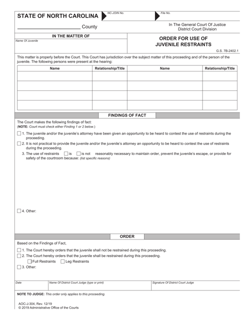 Form AOC-J-304  Printable Pdf