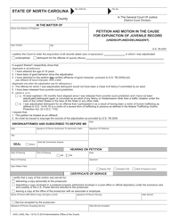 Document preview: Form AOC-J-903 Petition and Motion in the Cause for Expunction of Juvenile Record (Undisciplined/Delinquent) - North Carolina