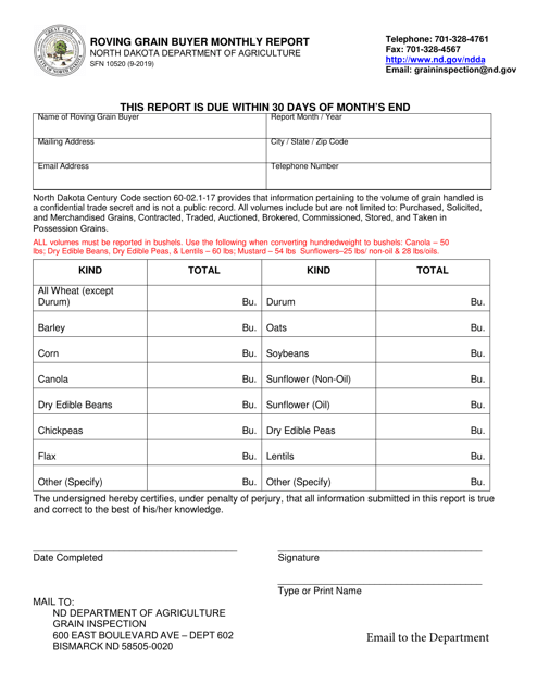 Form SFN10520 Roving Grain Buyer Monthly Report - North Dakota
