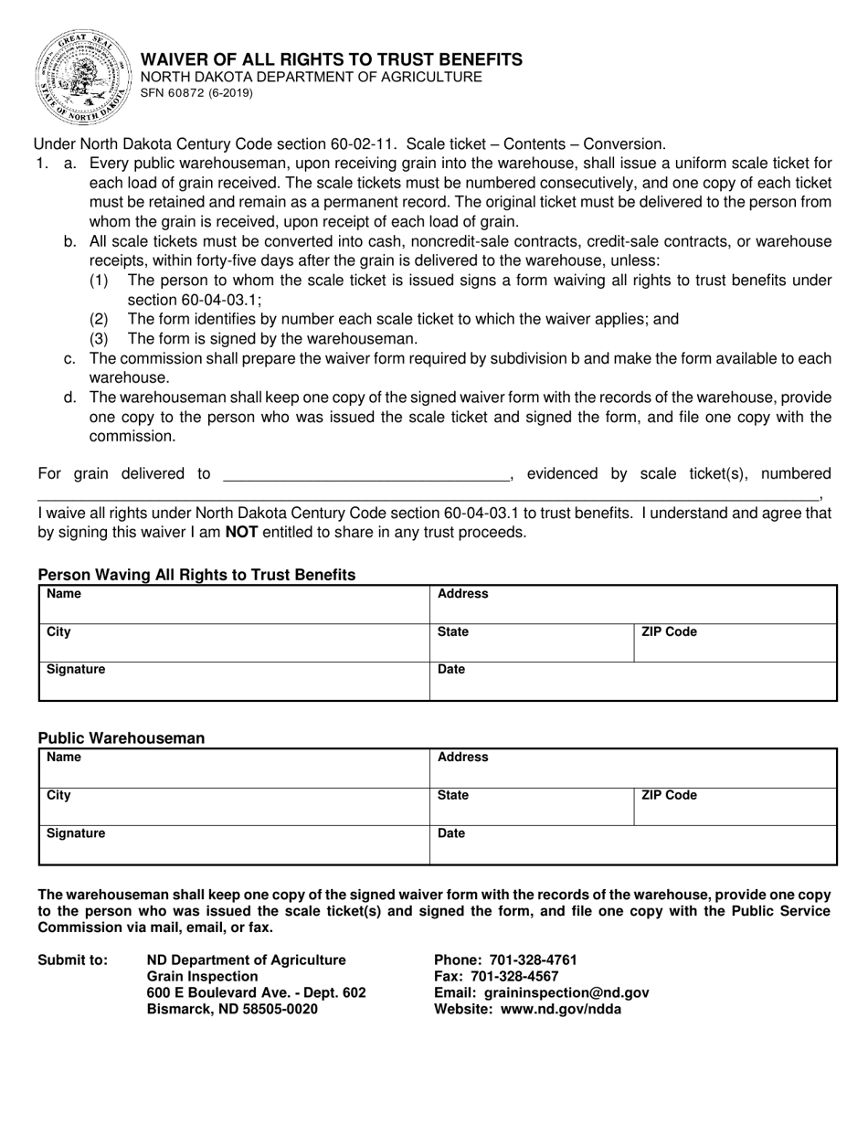 Form SFN60872 Waiver of All Rights to Trust Benefits - North Dakota, Page 1