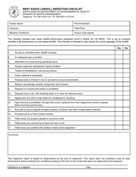 Document preview: Inert Waste Landfill Inspection Checklist - North Dakota