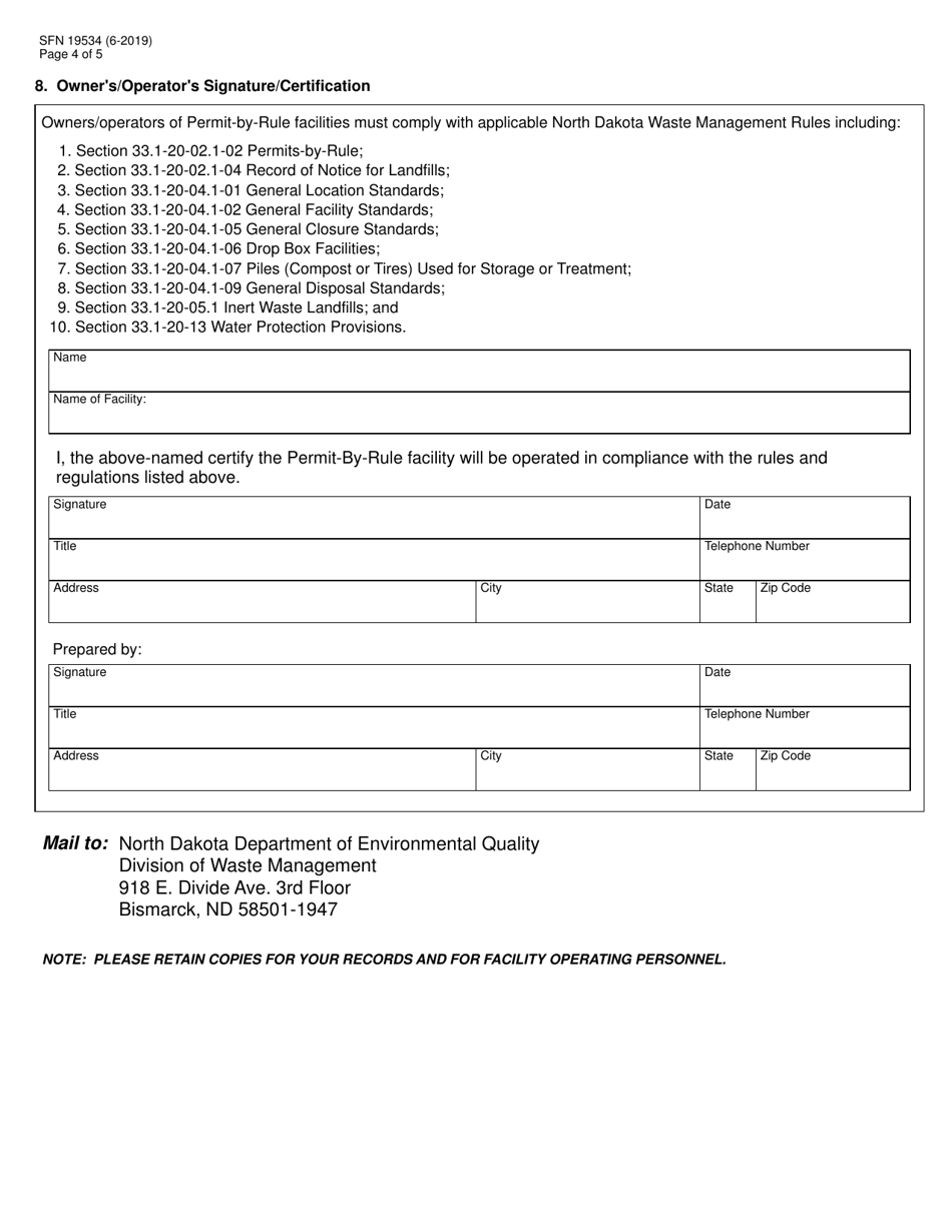 Form SFN19534 Permit-By-Rule Notification - North Dakota, Page 4