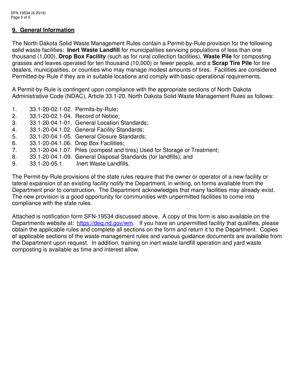 Form SFN19534 Permit-By-Rule Notification - North Dakota, Page 5