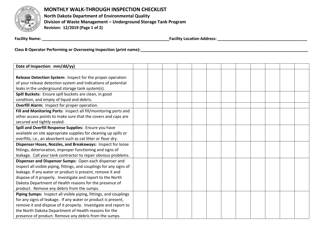 Document preview: Monthly Walk-Through Inspection Checklist - North Dakota