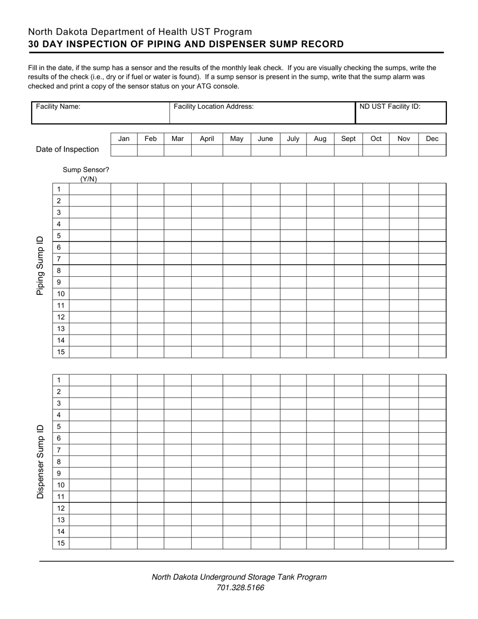 30 Day Inspection of Piping and Dispenser Sump Record - North Dakota, Page 2