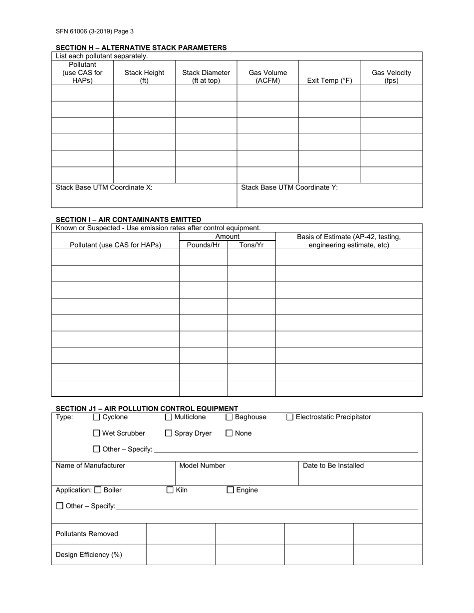 Form SFN61006 Emission Unit for Title V Permit to Operate - North Dakota, Page 3