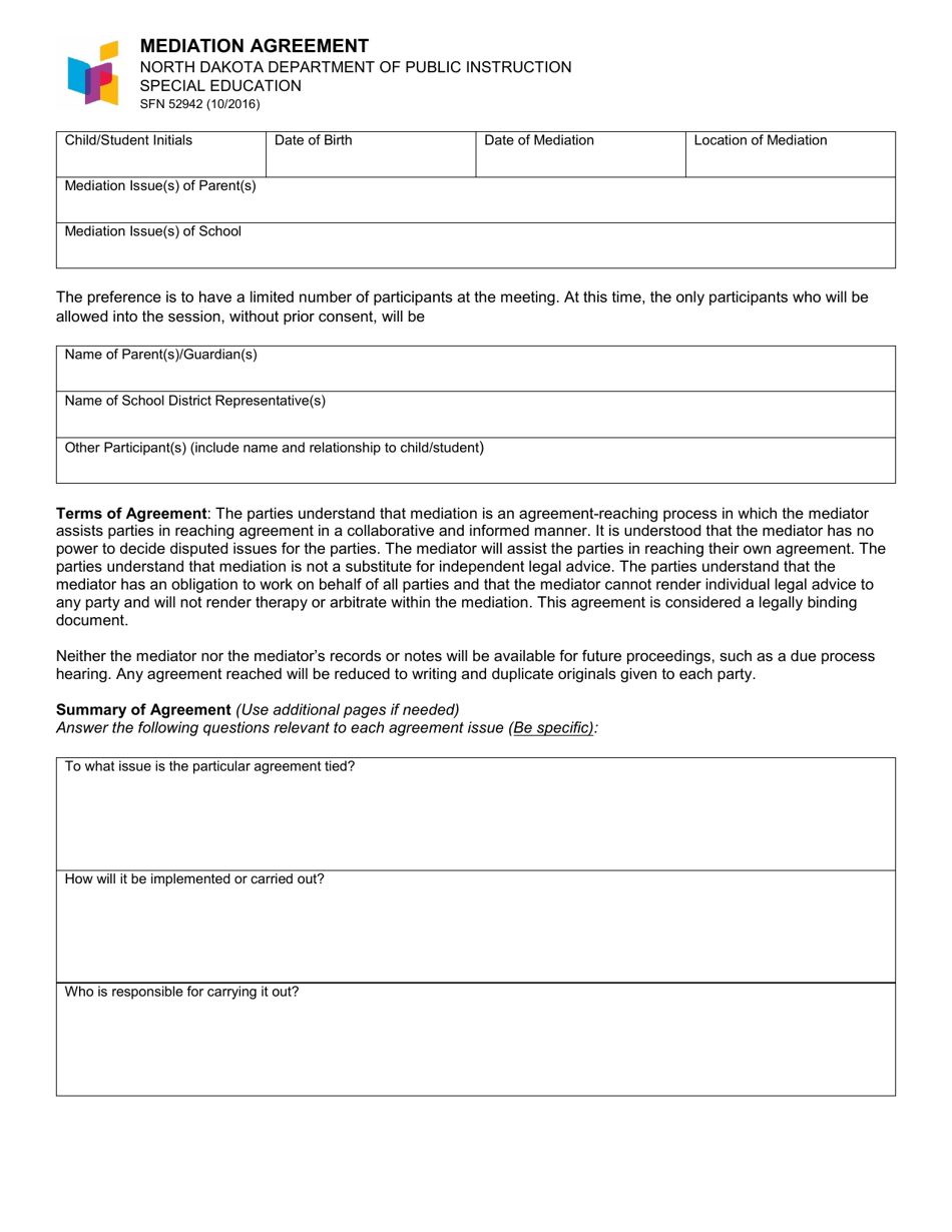 Form SFN52942 Fill Out Sign Online And Download Fillable PDF North
