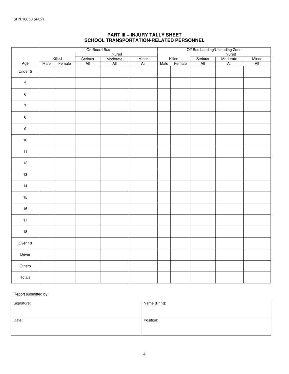 Form SFN16858 Uniform School Bus Accident Report - North Dakota, Page 4