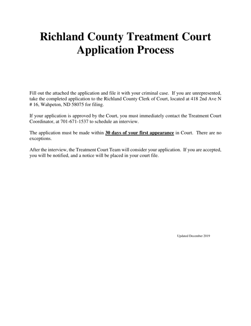 Application for Participation in Treatment Court Program - Richland County, North Dakota Download Pdf