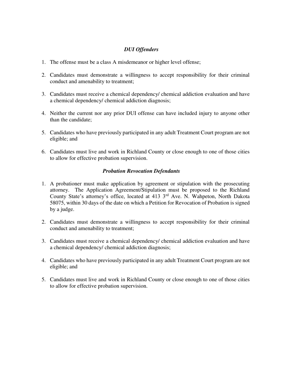 Application for Participation in Treatment Court Program - Richland County, North Dakota, Page 3