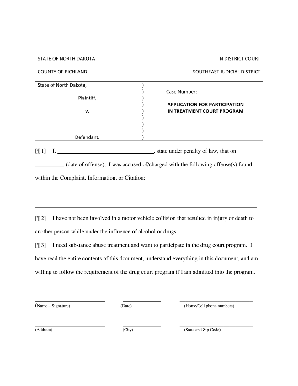 Application for Participation in Treatment Court Program - Richland County, North Dakota, Page 4