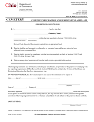 Document preview: Form COM3672 Cemetery Merchandise and Services Fund Affidavit - Ohio