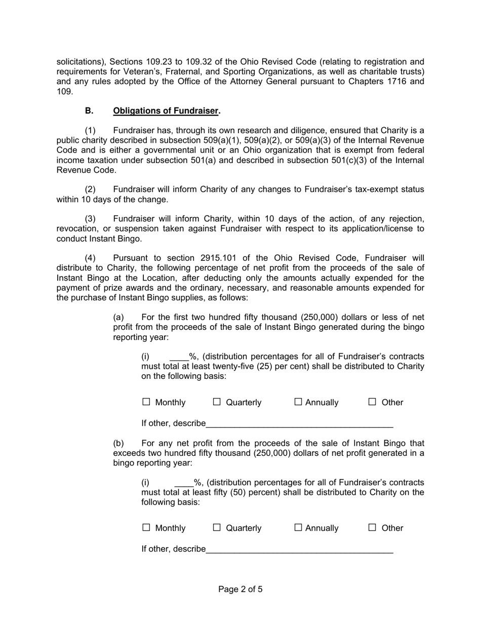 Instant Bingo Fundraising Contract With Veterans, Fraternal, or Sporting Organizations - Ohio, Page 3