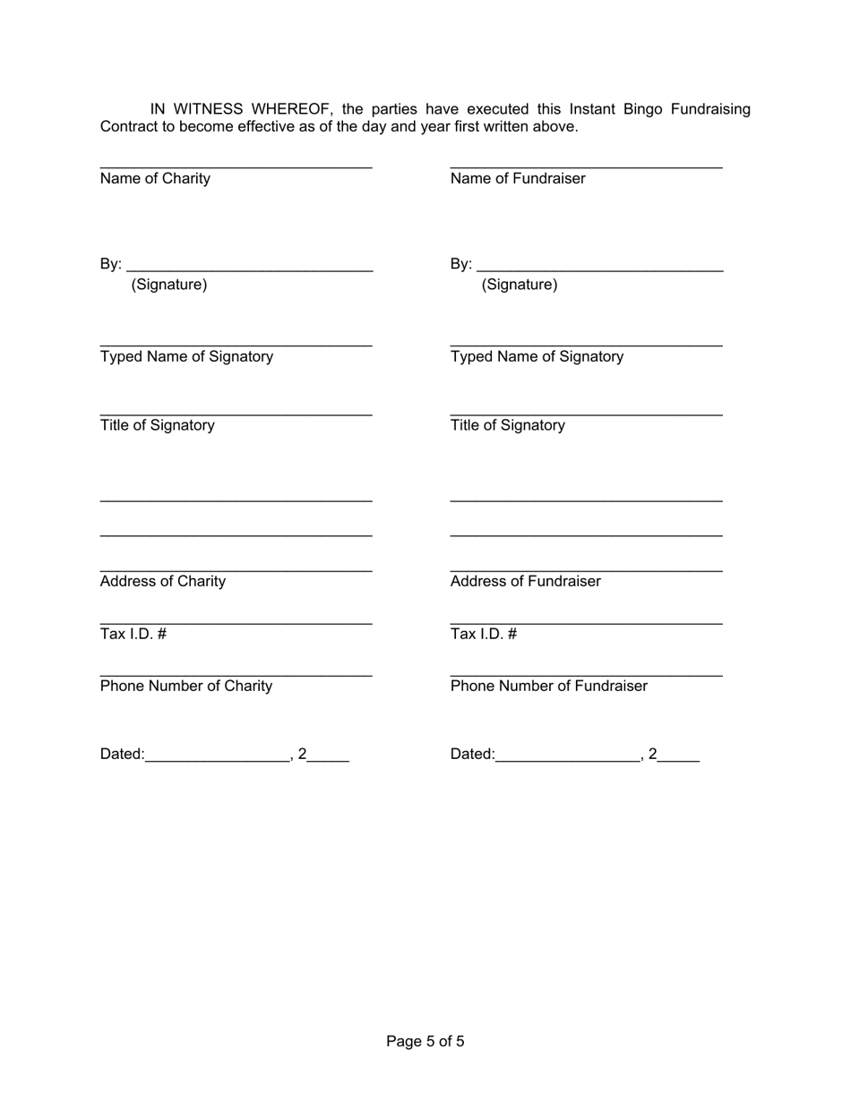 Instant Bingo Fundraising Contract With Veterans, Fraternal, or Sporting Organizations - Ohio, Page 6