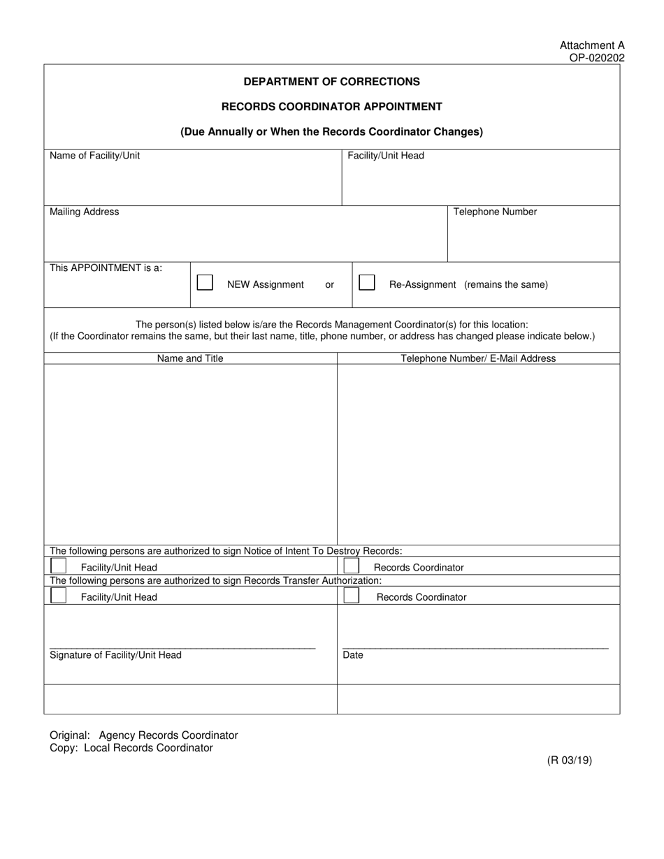 Form OP-020202 Attachment A Records Coordinator Appointment - Oklahoma, Page 1