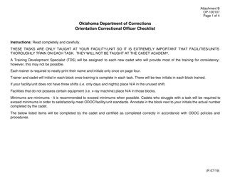 Document preview: Form OP-100107 Attachment B Odoc Orientation Correctional Officer Checklist - Oklahoma