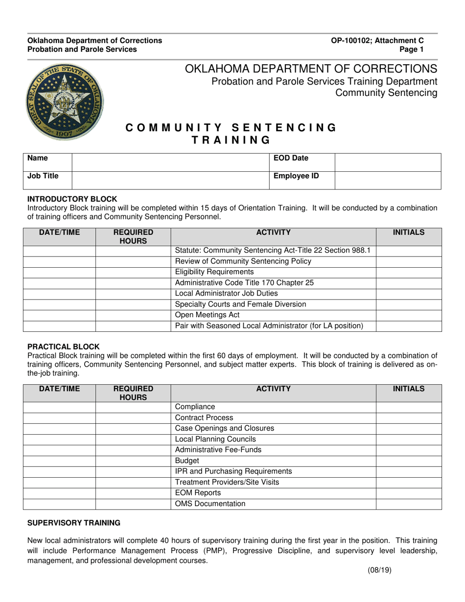 Form OP-100102 Attachment C Community Sentencing Training - Oklahoma, Page 1
