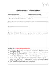 Document preview: Form OP-110214 Attachment A Workplace Violence Incident Checklist - Oklahoma