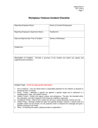 Form OP-110214 Attachment A Workplace Violence Incident Checklist - Oklahoma