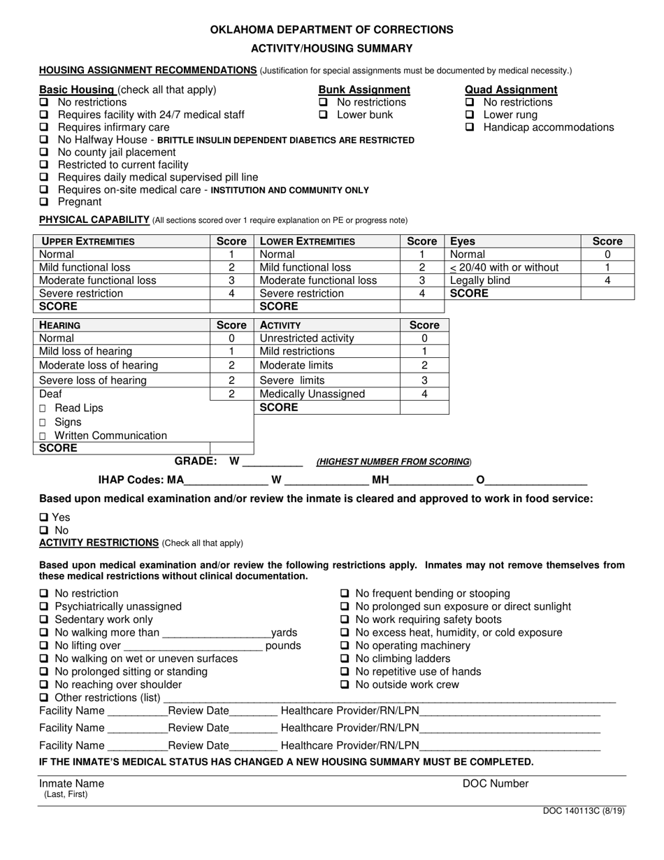 Form OP-140113C Activity / Housing Summary - Oklahoma, Page 1