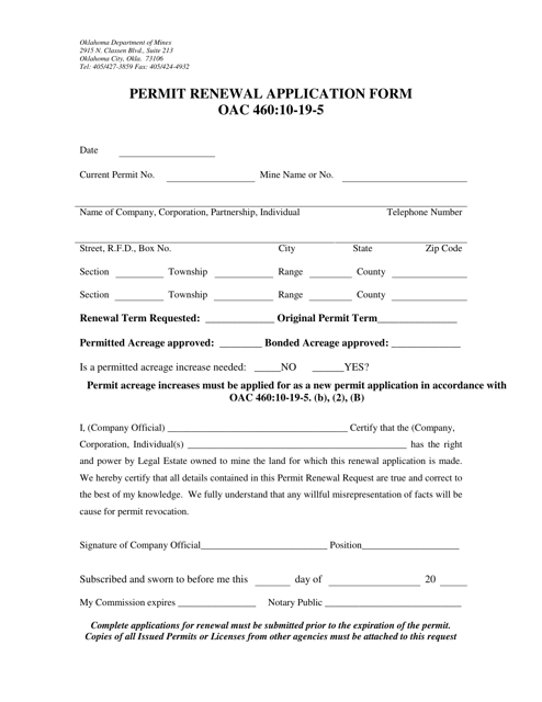 Permit Renewal Application Form - Oklahoma Download Pdf