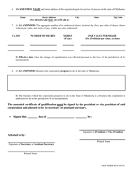 SOS Form 0014 Amended Certificate of Qualification (Foreign Corporation) - Oklahoma, Page 2
