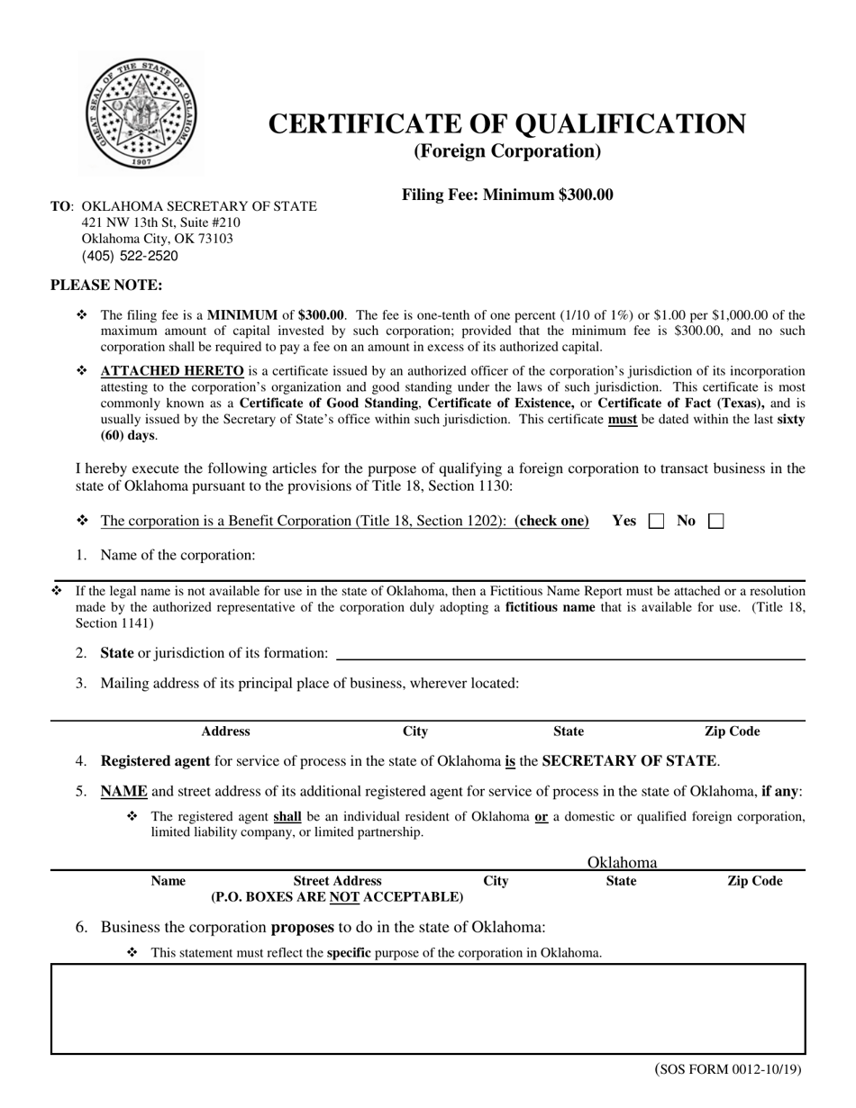 SOS Form 0012 - Fill Out, Sign Online and Download Fillable PDF ...