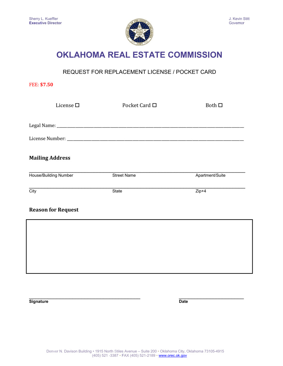 Oklahoma Request for Replacement License / Pocket Card Download Fillable PDF Templateroller