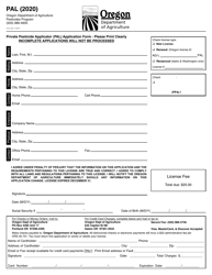 Document preview: Private Pesticide Applicator (Pal) Application Form - Oregon