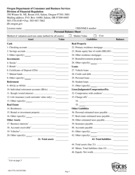 Form 440-5370 &quot;Personal Balance Sheet&quot; - Oregon