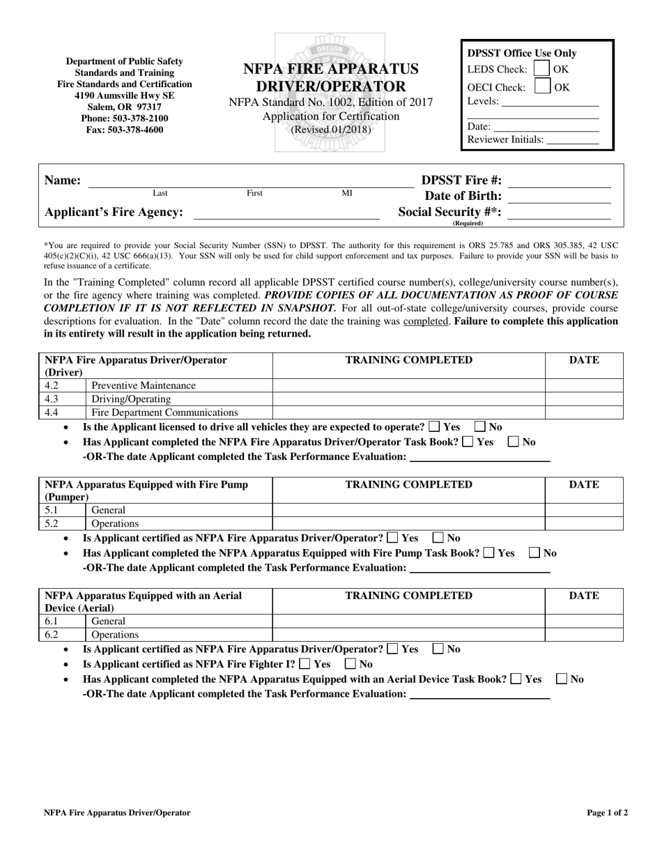 NFPA Fire Apparatus Driver / Operator Application - Oregon, Page 1