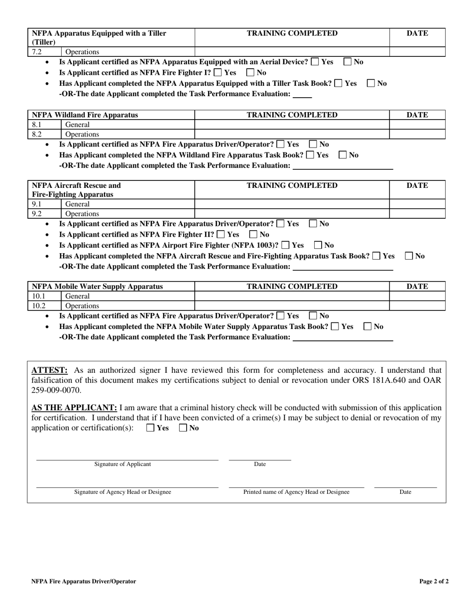 NFPA Fire Apparatus Driver / Operator Application - Oregon, Page 2