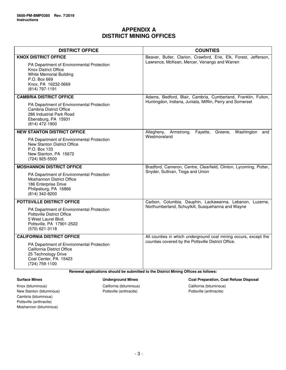 Form 5600-PM-BMP0385 Renewal Application Coal Mining Activity Permit - Pennsylvania, Page 3