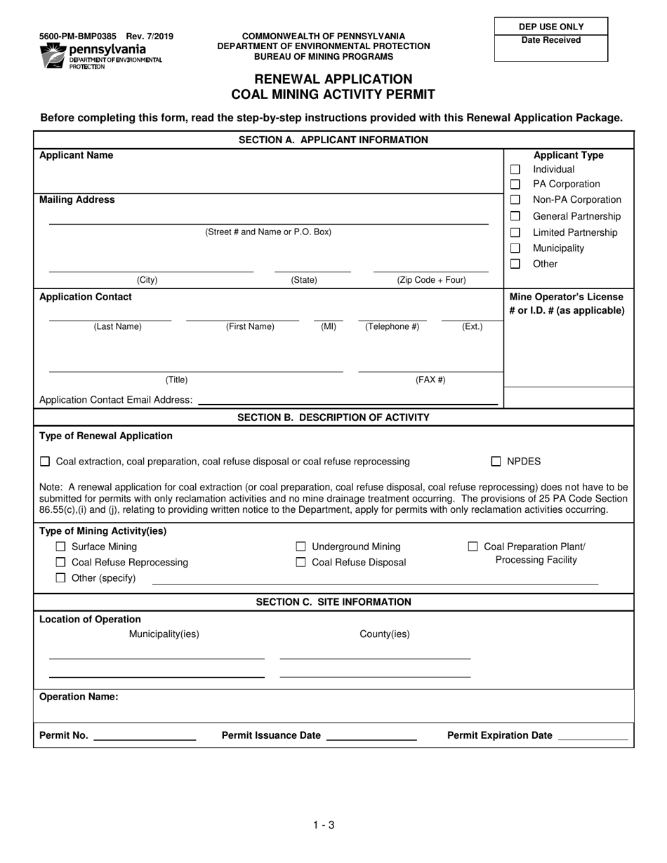 Form 5600-PM-BMP0385 Renewal Application Coal Mining Activity Permit - Pennsylvania, Page 4