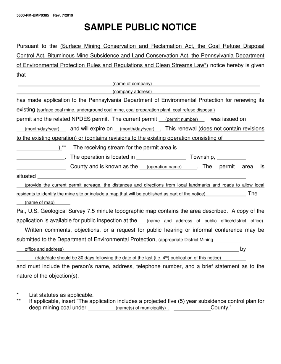 Form 5600-PM-BMP0385 Renewal Application Coal Mining Activity Permit - Pennsylvania, Page 8