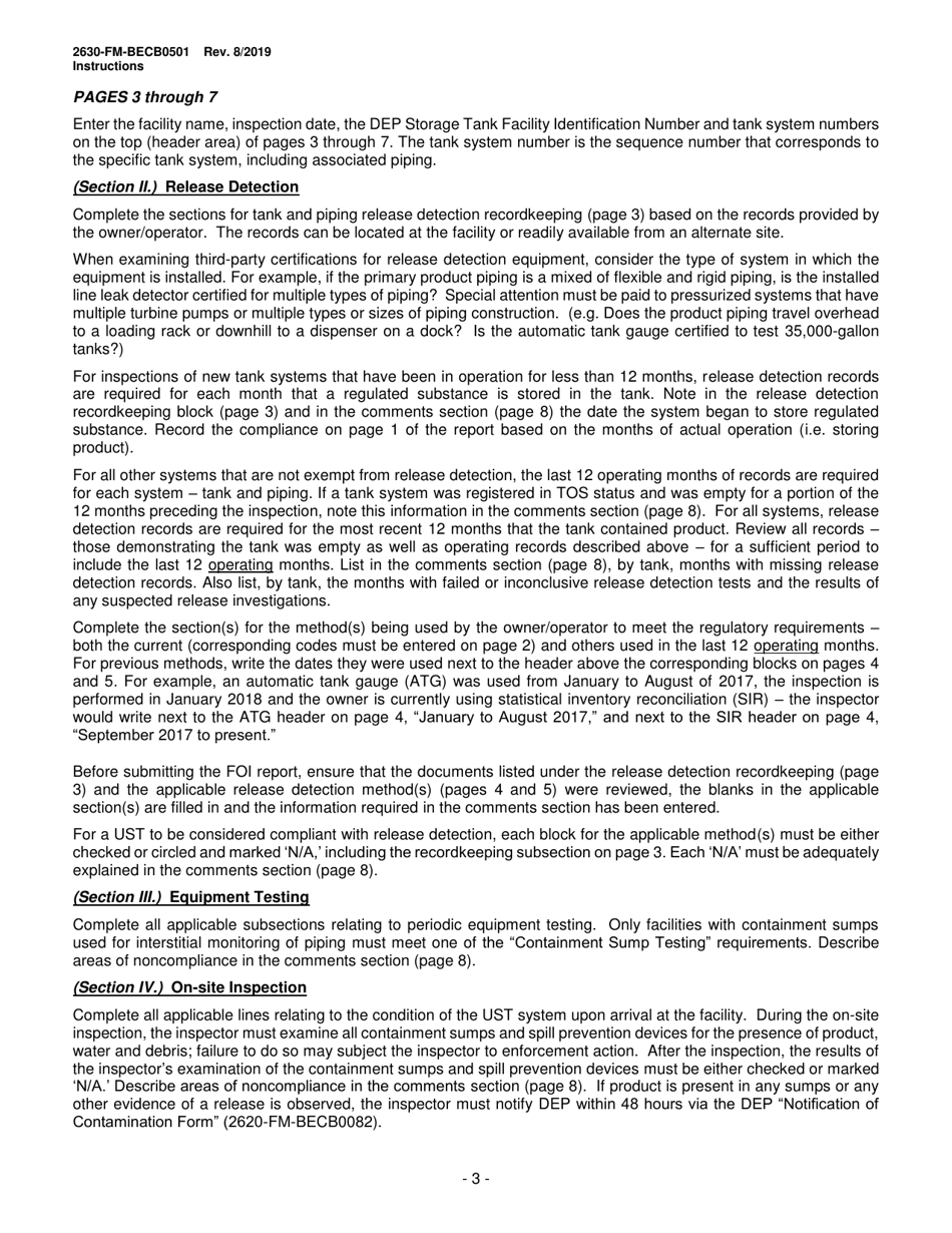 Instructions for Form 2630-FM-BECB0501 Underground Storage Tank Facility Operations Inspection Report Form - Pennsylvania, Page 3