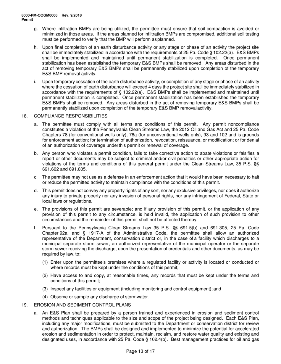 Form 8000-PM-OOGM0006 Authorization of Coverage Under the Erosion and Sediment Control General Permit (Escgp-3) for Earth Disturbance Associated With Oil and Gas Exploration, Production, Processing, or Treatment Operations or Transmission Facilities - Pennsylvania, Page 13